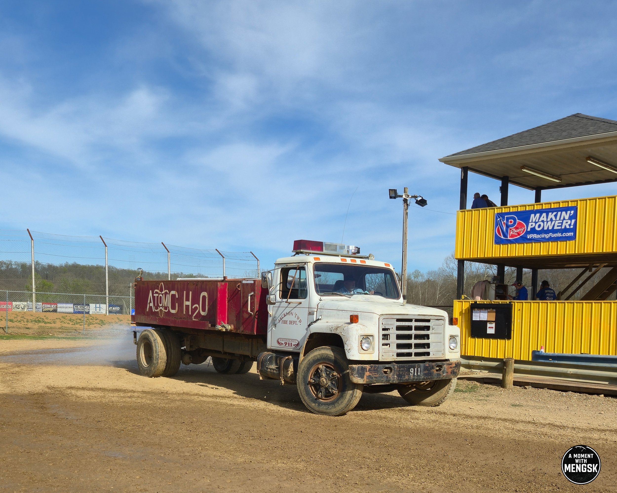 Fire Truck Watering Near Pit Tower WM.jpg