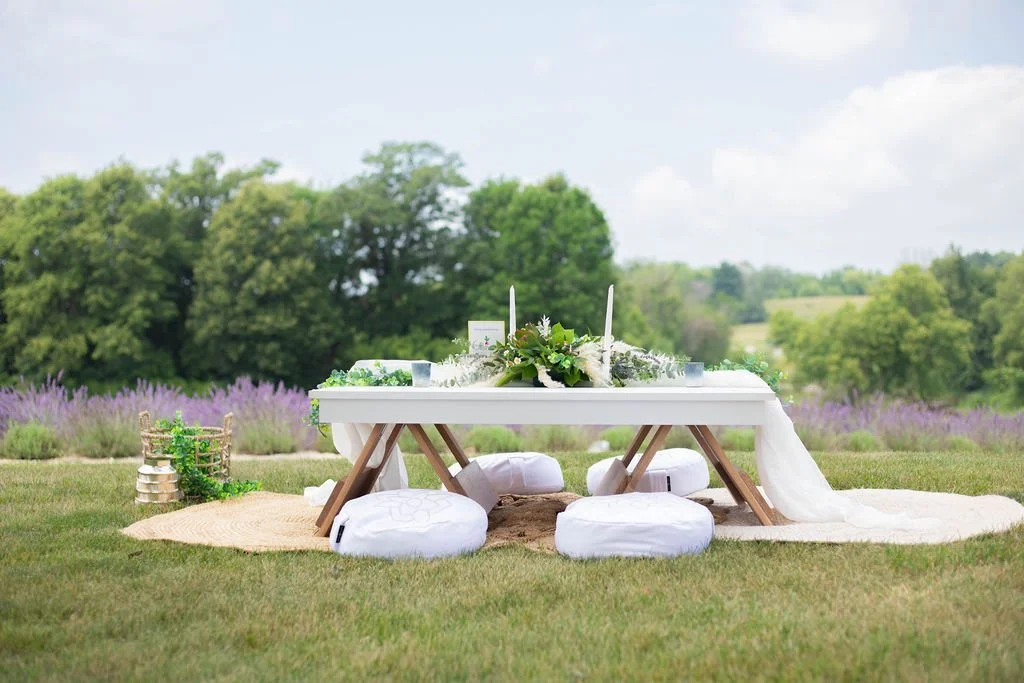 Lavender Haze Open Table set outdoors