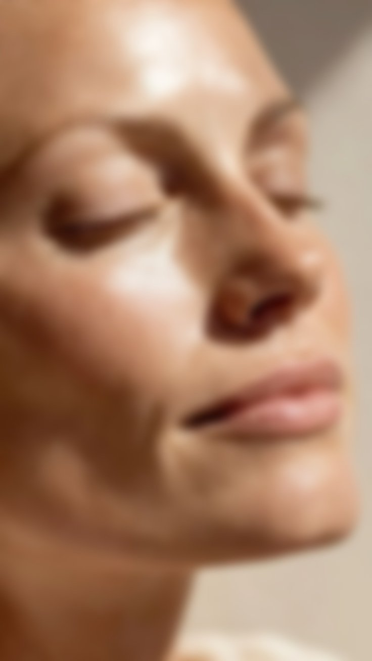 Close-up of a woman's face with eyes closed and a peaceful expression.
