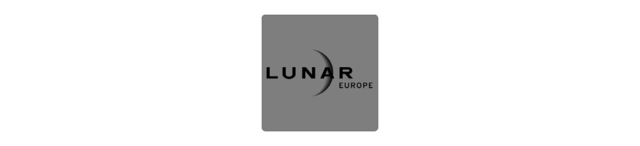 Logo of Lunar Europa with a gray background and stylized crescent moon