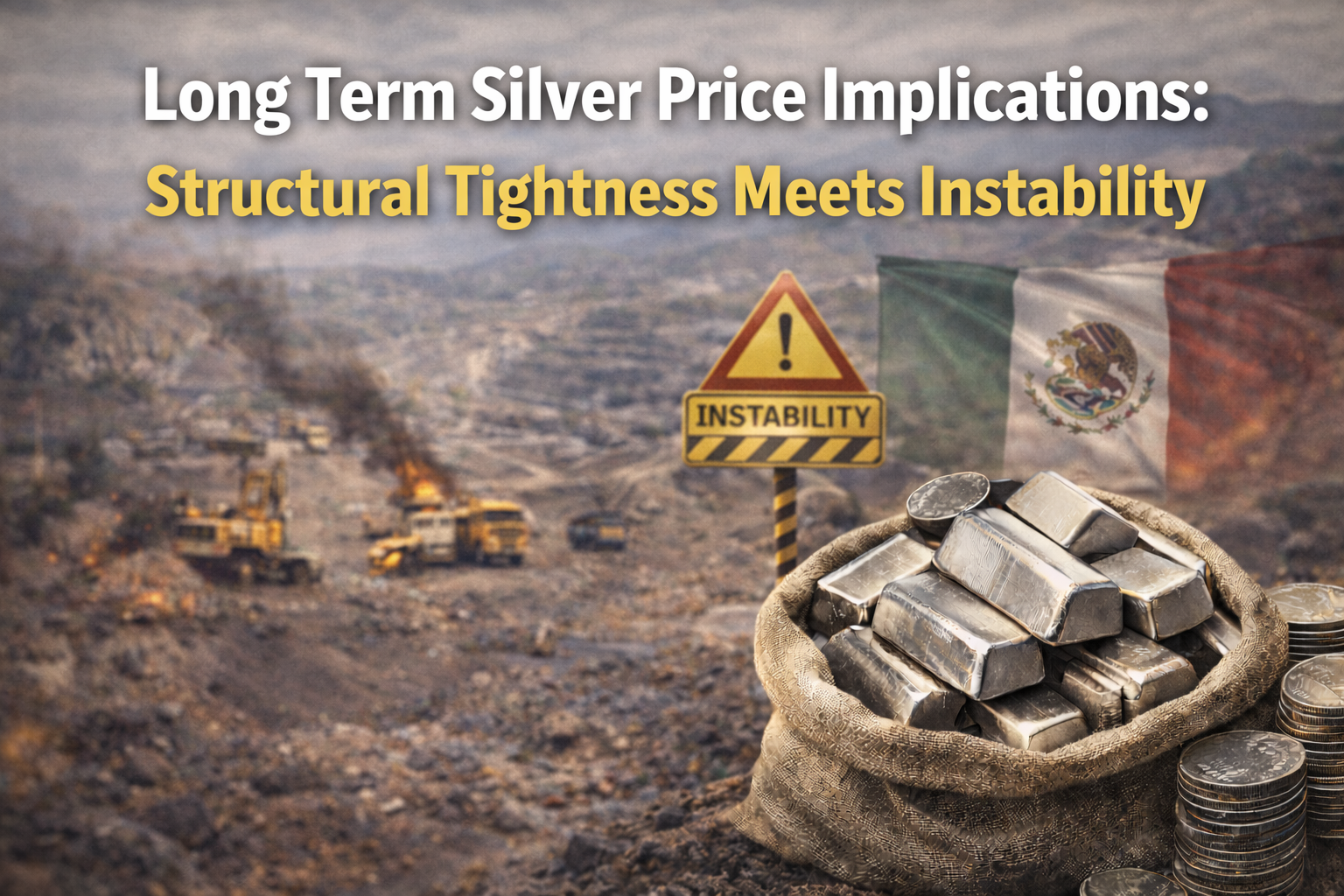 Long term silver price outlook as structural supply tightness and rising instability in Mexico increase global silver production risk in 2026.