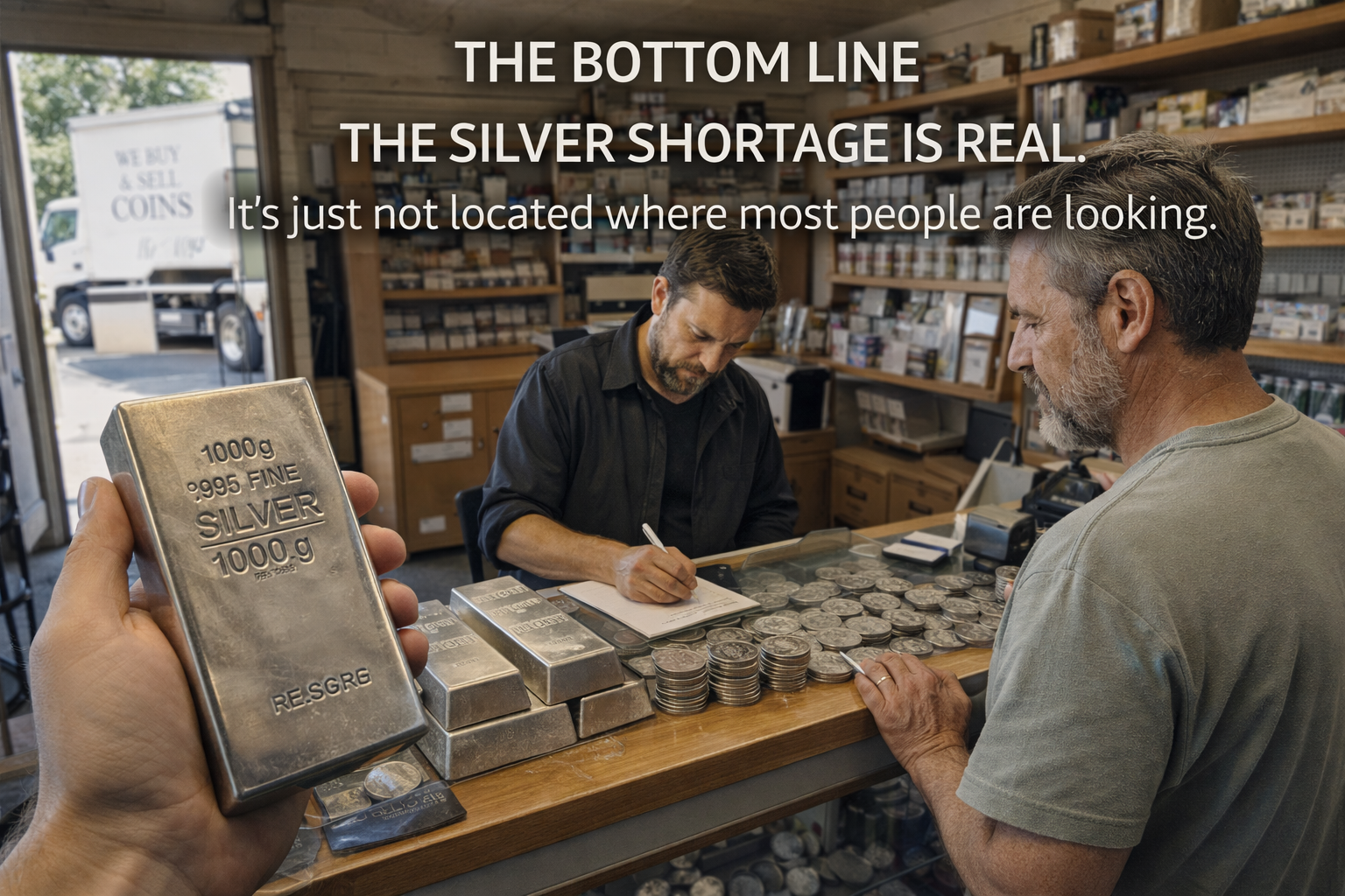 Editorial image illustrating why the silver shortage is real and how paper markets absorb stress without reflecting physical demand