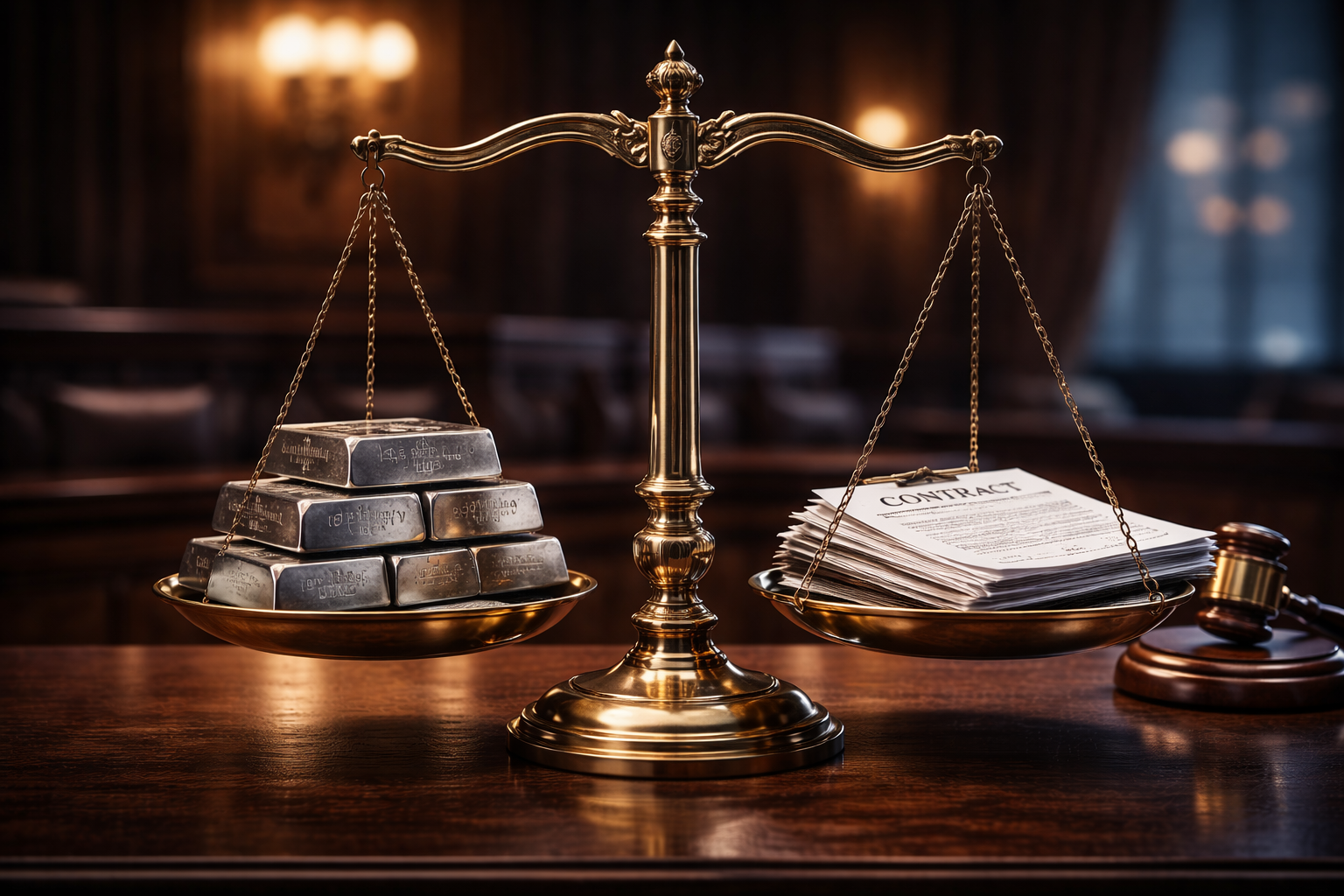 Conceptual image showing the balance between legality and ethics in silver market trading