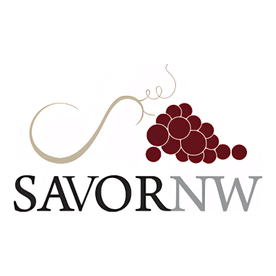 Logo with a stylized grapevine and cluster of red grapes above the text 'SAVOR NW'.