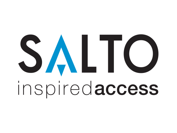 Logo for Salto inspired access with a blue arrow pointing upward integrated into the letter A.