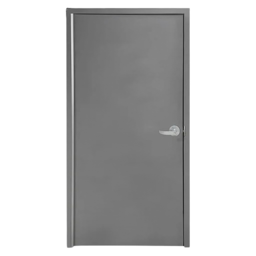 Gray interior door with a silver handle.