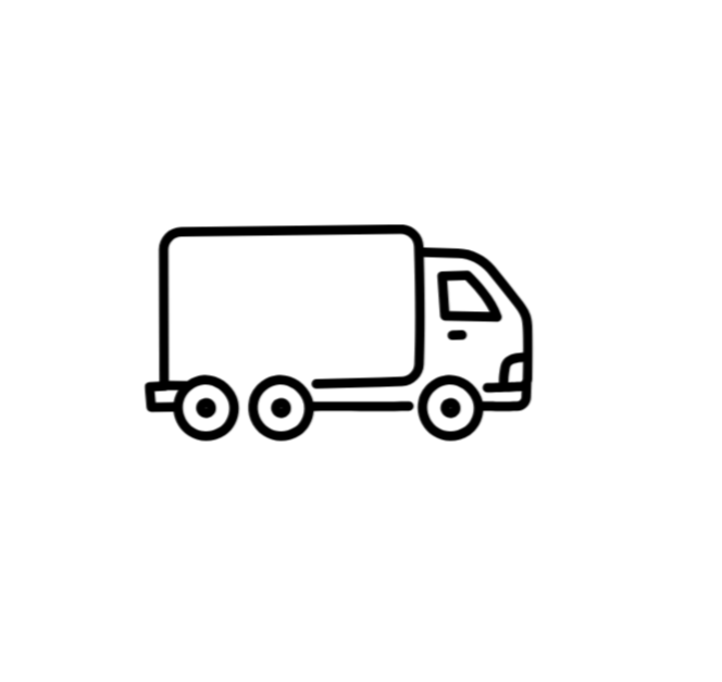 Black outline icon of a delivery truck on a white background.