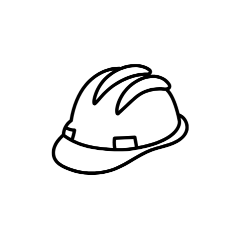 Line drawing of a safety helmet with a worker’s hard hat.