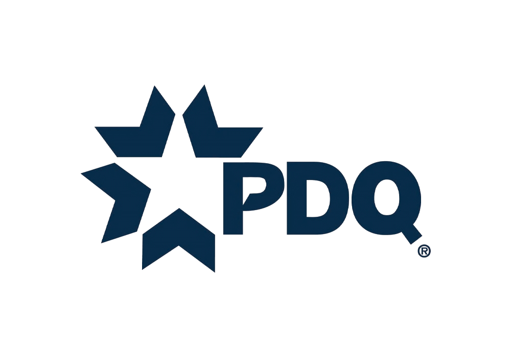 The logo for the Democratic Party of the Commonwealth of Puerto Rico (PDQ), featuring a dark blue five-pointed star with two smaller arrows on top and the letters "PDQ" beside it.