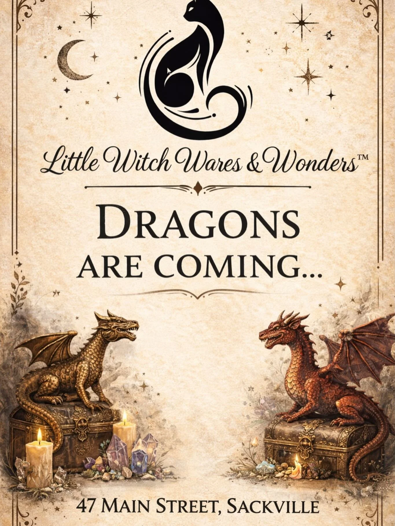 DRAGONS ARE COMING&hellip;

Little Witch Wares &amp; Wonders&trade; is expanding.

Our cozy curiosity shop is growing to include even more fantasy treasures &mdash; dragons, magical creatures, and enchanted d&eacute;cor.

Alongside our crystals, taro
