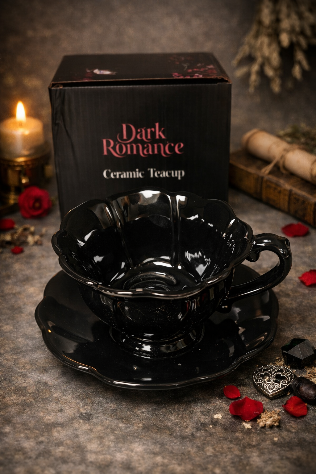 Dark Romance Rose Mug and Saucer