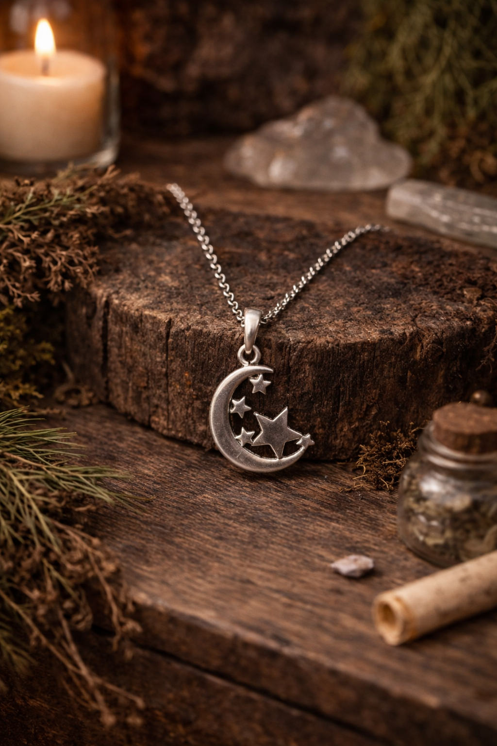 Moon and Stars Sterling Silver Pendant