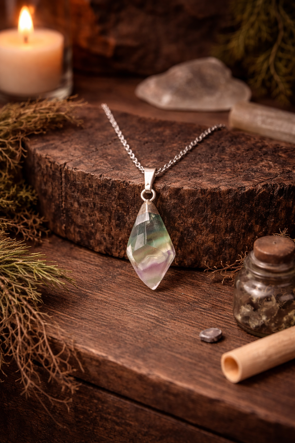 Fluorite Pendant Sterling Silver