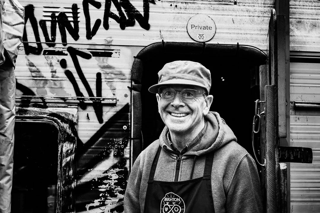 Duncan Outside His Office. Brighton Community Bike Hub - David Supple
