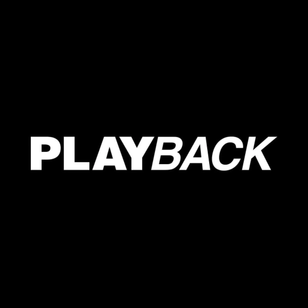 Black background with the word 'PLAYBACK' written in bold white letters in the center.