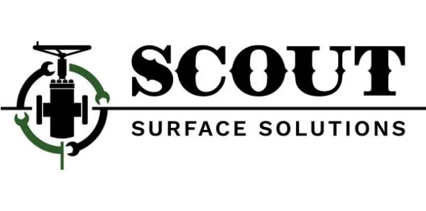 Logo for Scout Surface Solutions with a stylized helicopter icon and bold black text.