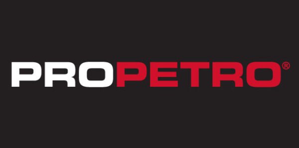 Pro Petro logo with black background and white and red text.
