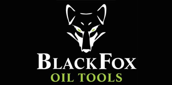 Black background with a stylized white fox head and green eyes, and the text 'BLACK FOX OIL TOOLS' in white and green.