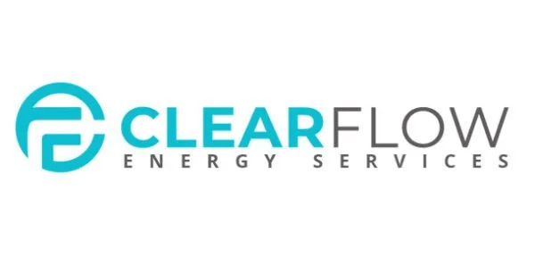 Clear Flow Energy Services logo with a stylized 'F' symbol in blue and text in blue and black.