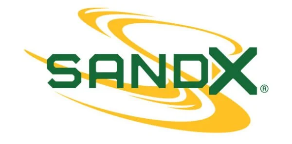 Sandix company logo with green text and yellow swirl design.