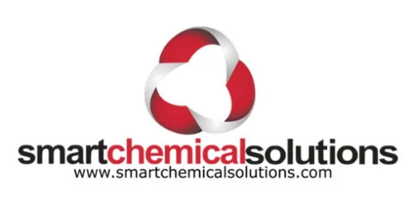 Smart Chemical Solutions logo with a red and white molecular design and website URL