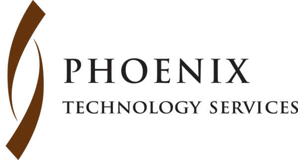 Logo for Phoenix Technology Services with a stylized orange and black phoenix tail design.