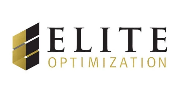 Logo for Elite Optimization featuring a stylized black and gold geometric symbol and the words 'ELITE OPTIMIZATION'. 