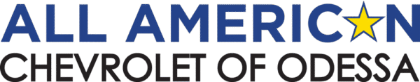 Logo of All American Chevrolet of Odessa with blue and black text and a yellow star.