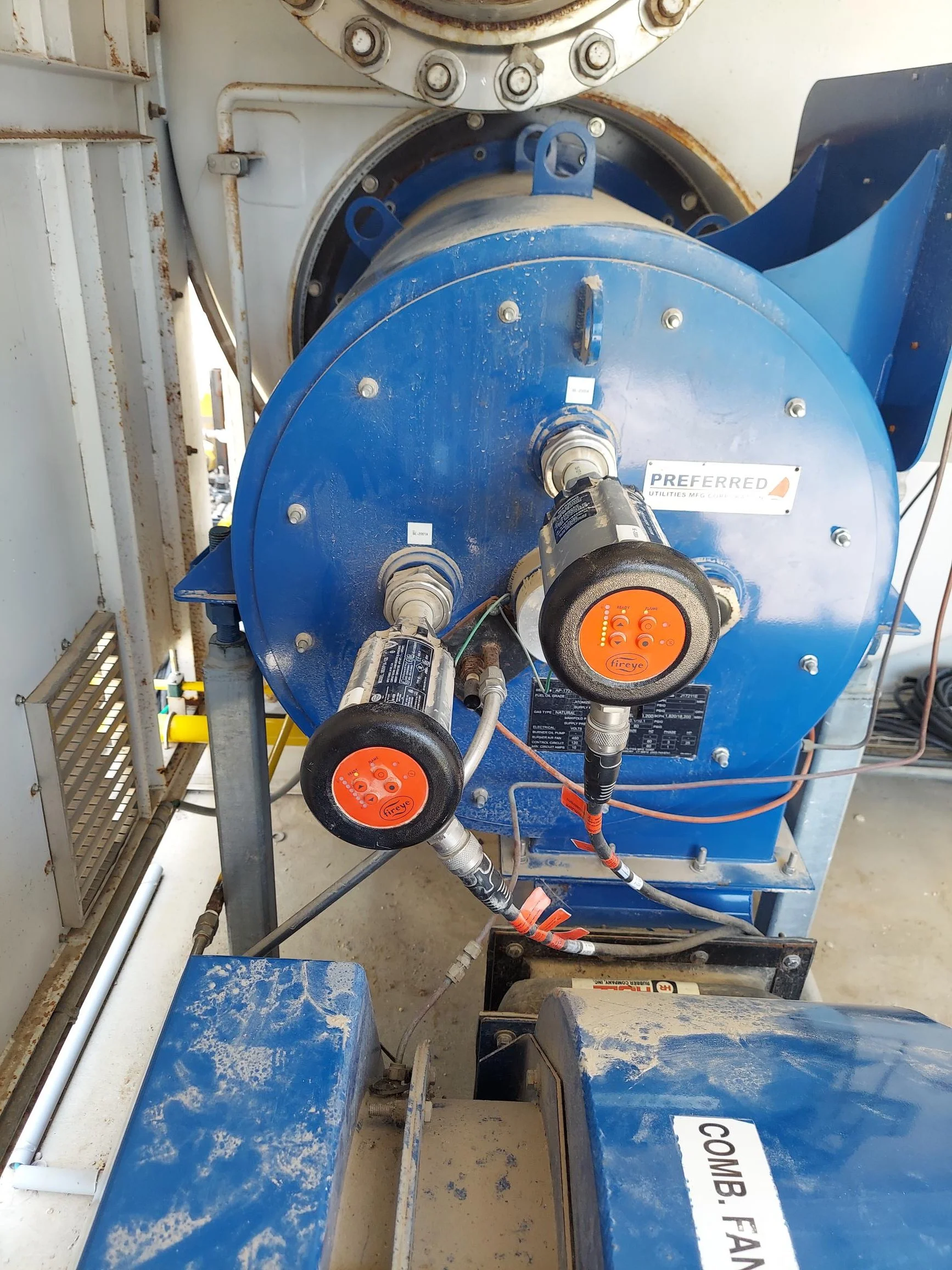 A natural gas-fired Preferred burner on a nitrogen vaporizer at an air separation plant outside of Corpus Christi. This atmospheric vaporizer takes liquid nitrogen and converts it to gaseous nitrogen for injection into a pipeline system providing nit