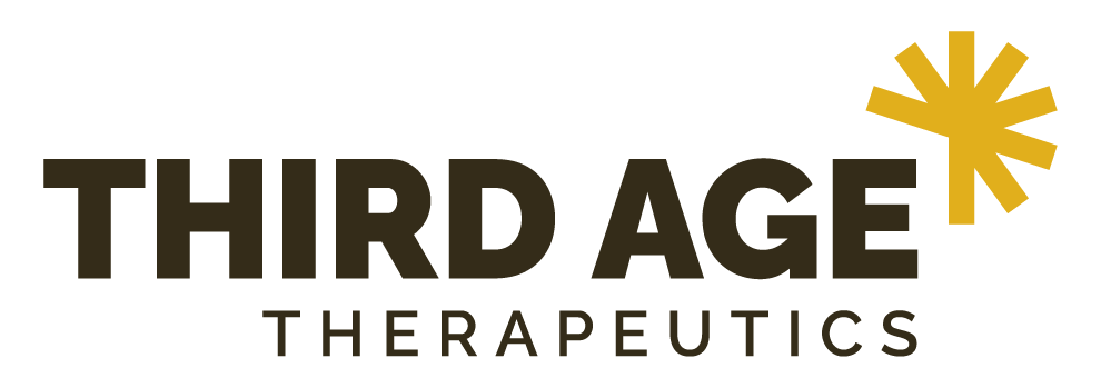 An image of the Third Age Therapeutics logo, which is text in a dark olive colour, with a mustard coloured brand mark.