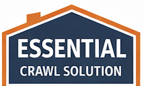 Logo for Essential Crawl Solution with a house outline and orange and dark blue colors.