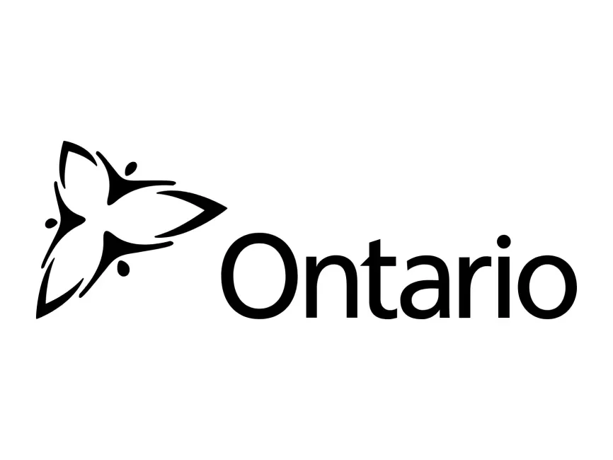 Black and white Ontario logo with a stylized butterfly and the word Ontario.