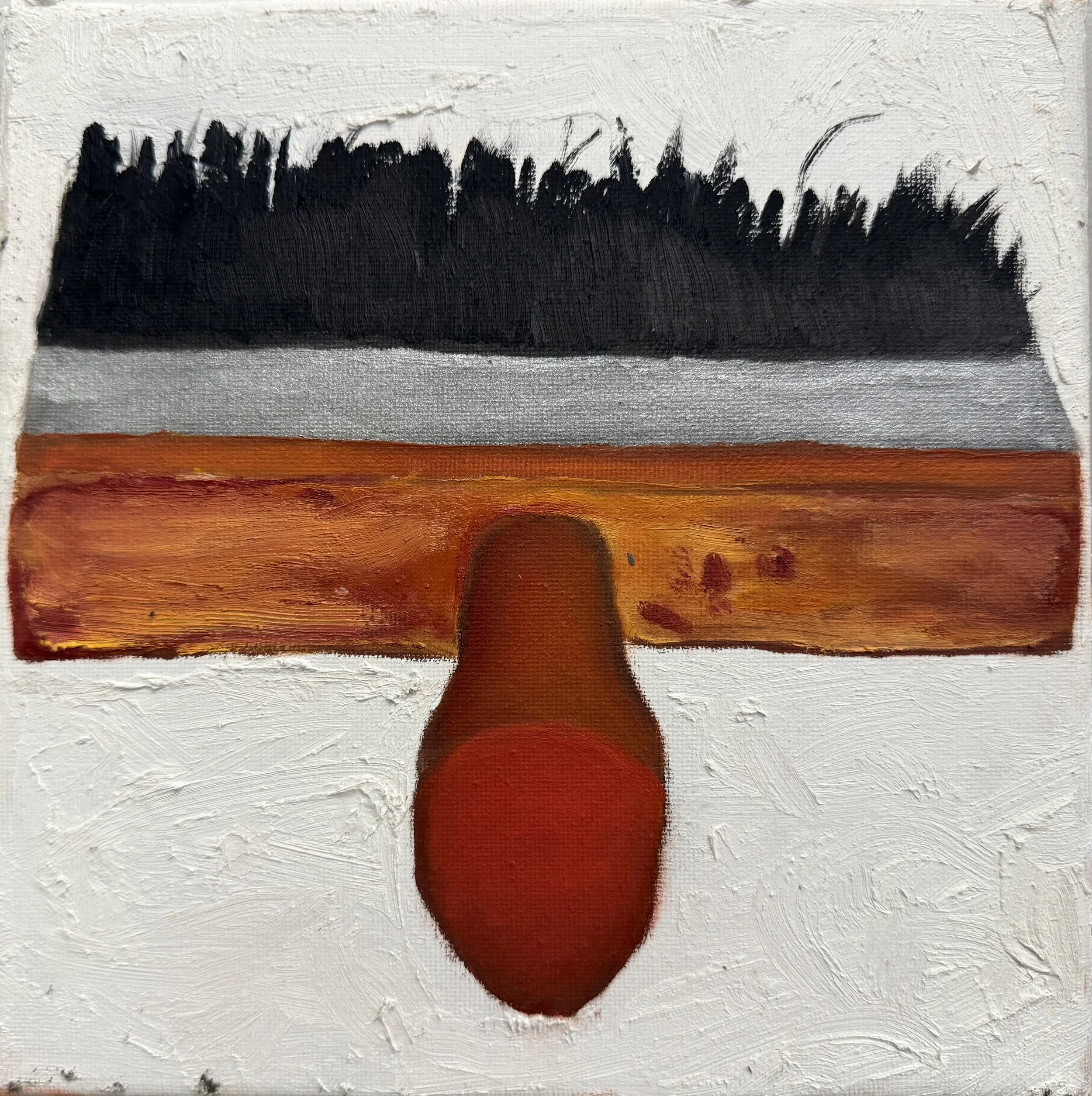 Red Tipped Brush 1 of 2, 2025. Oil on canvas. 8" x 8" inches (20.32" x 20.32").