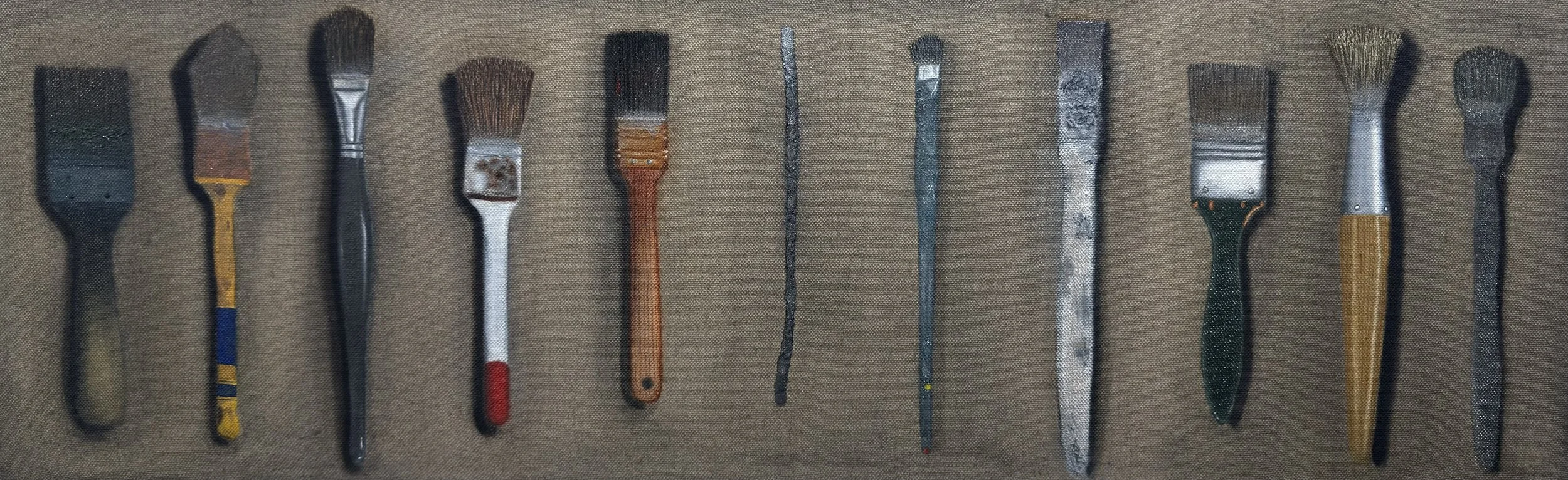 Eleven Brushes, 2025-2026. Oil and wax on linen. 38" x 12" inches (96.52 x 30.48)