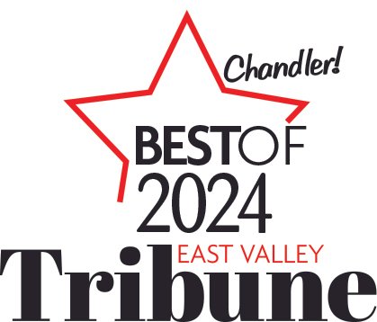 Graphic celebrating Chandler as the Best of 2024 by the East Valley Tribune, featuring a red star and bold black text.