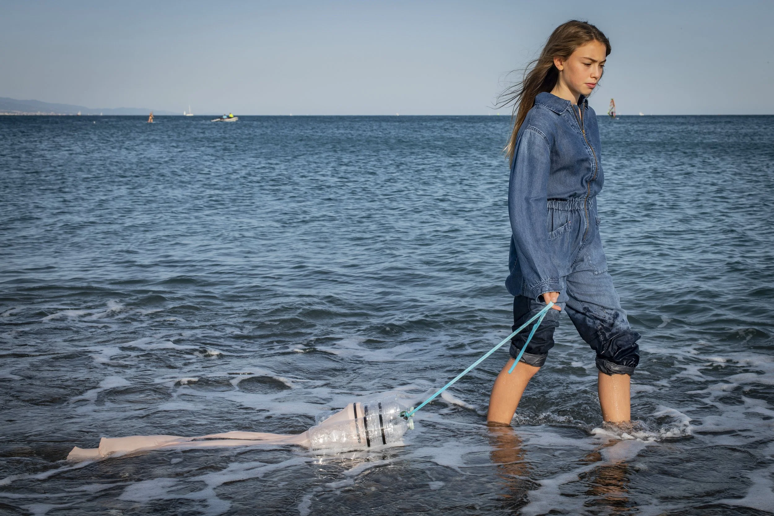 Environmental youth activist Olivia Mandle with her Jelly Cleaner to filter microplastics