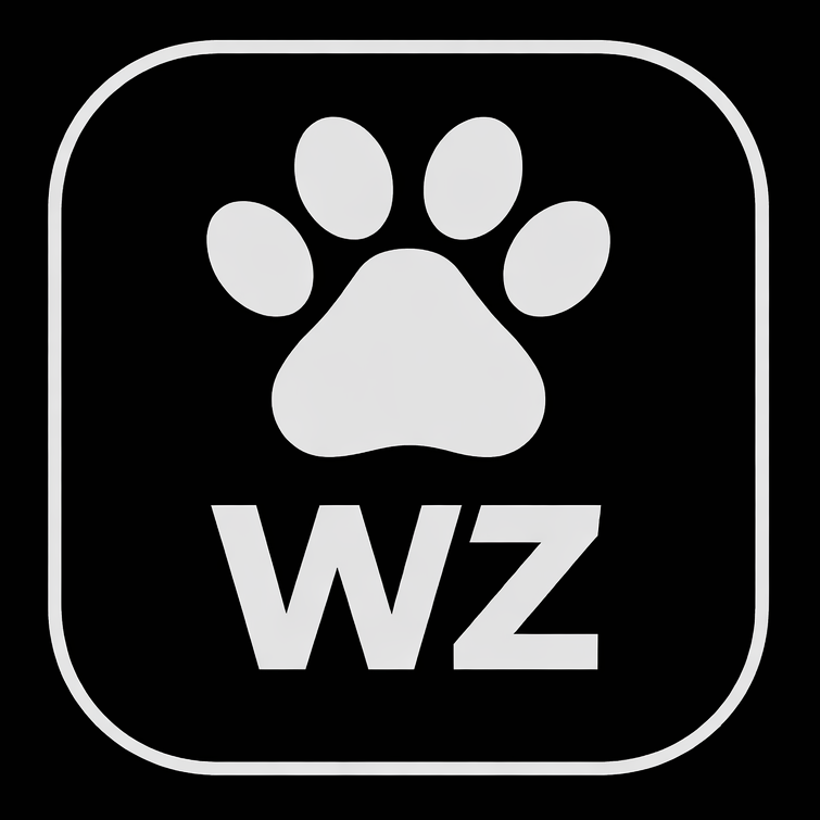 A black square logo with rounded corners, featuring a white paw print above the bold initials 'WZ' in white.