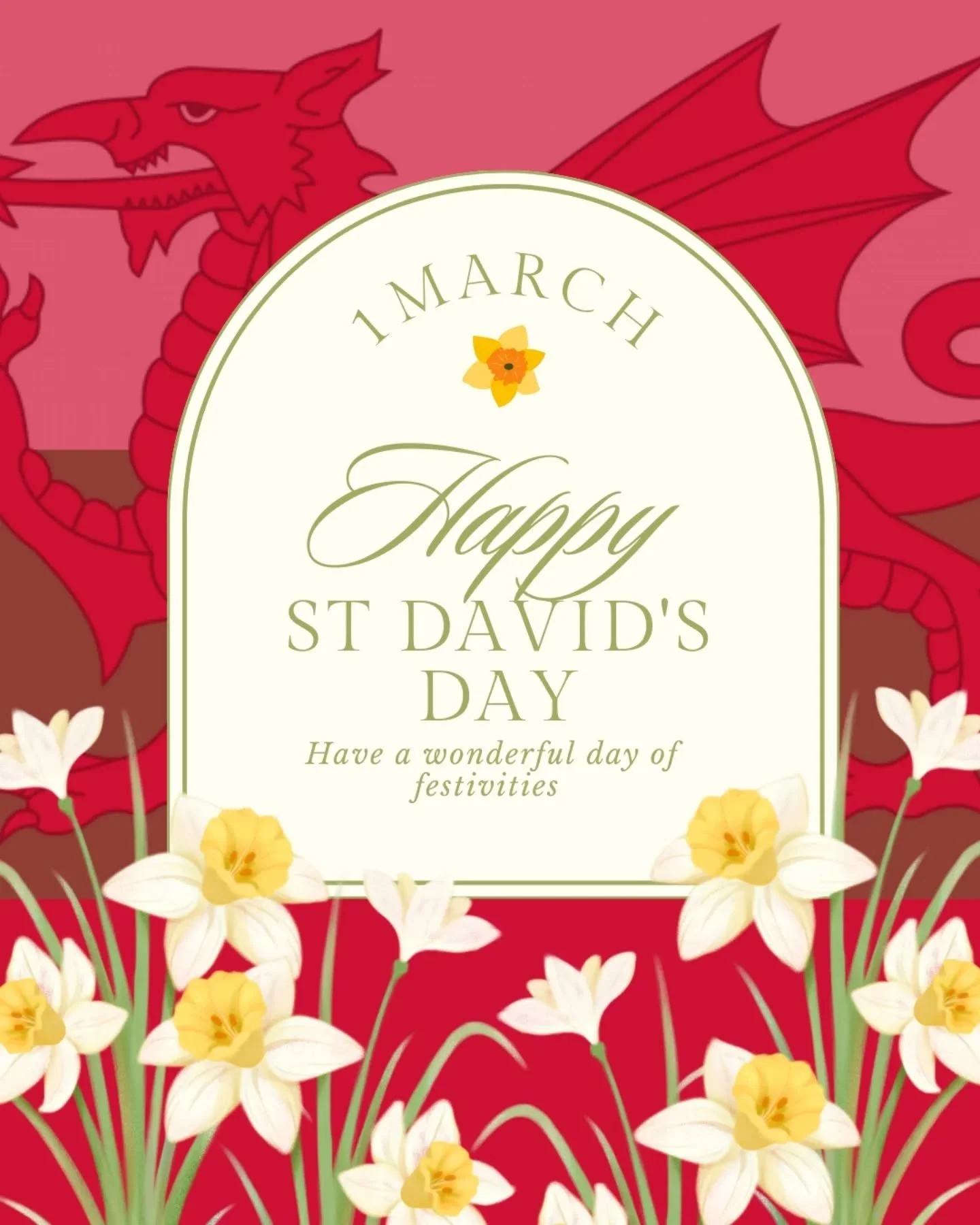 🏴󠁧󠁢󠁷󠁬󠁳󠁿 Dydd Gwyl Dewi Sant 🏴󠁧󠁢󠁷󠁬󠁳󠁿

Have a wonderful day ❤️