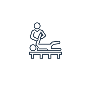 Illustration of a person lying face down on a massage table, receiving a massage from a massage therapist.