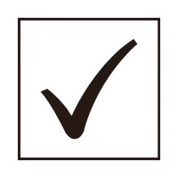 A black checkmark inside a square outline on a black background