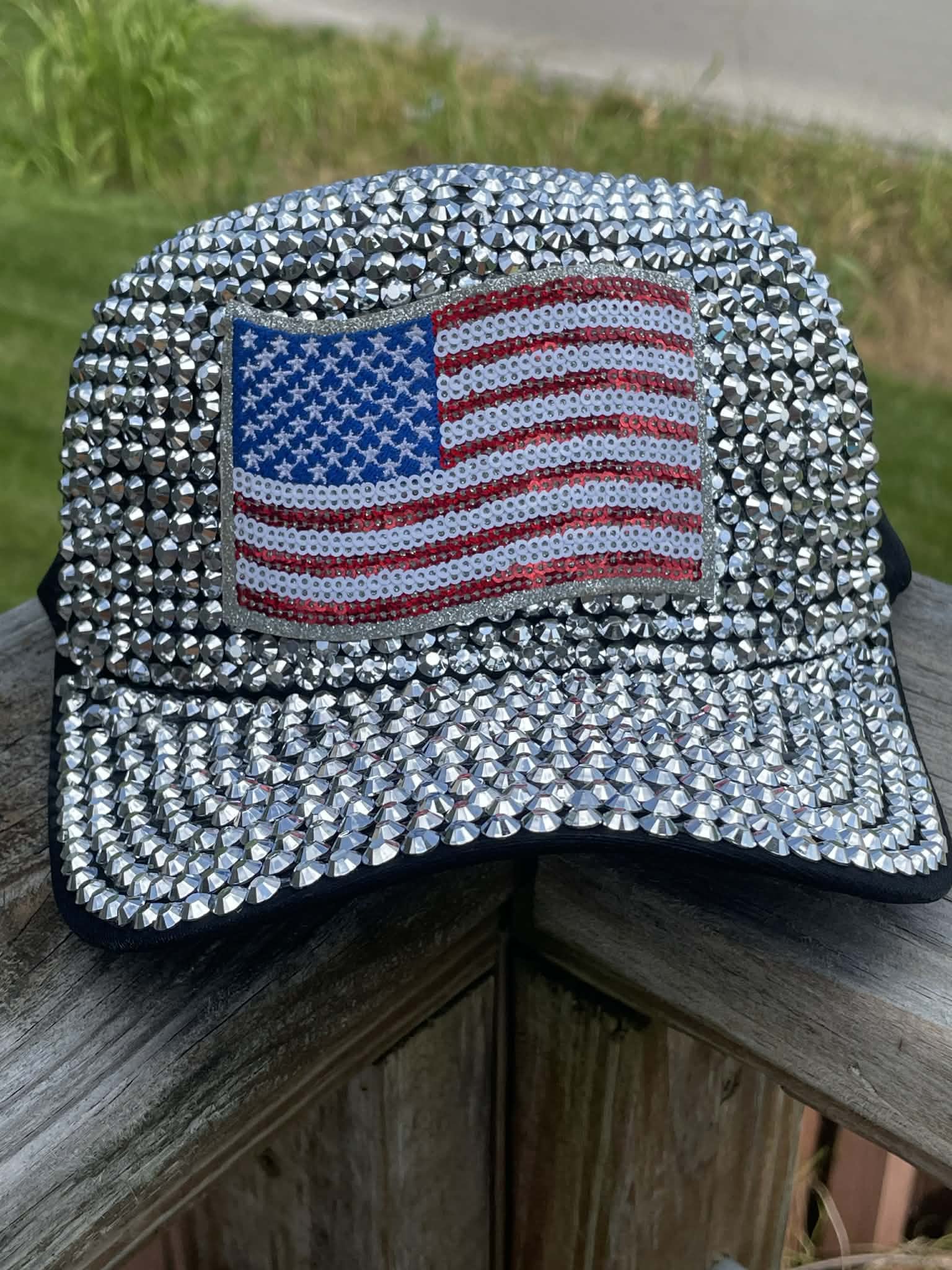 Patriotic Rhinestone Flag Hat