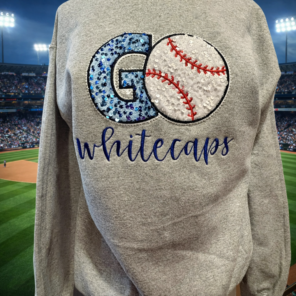 Go Whitecaps Custom Embroidery with Sequin Applique