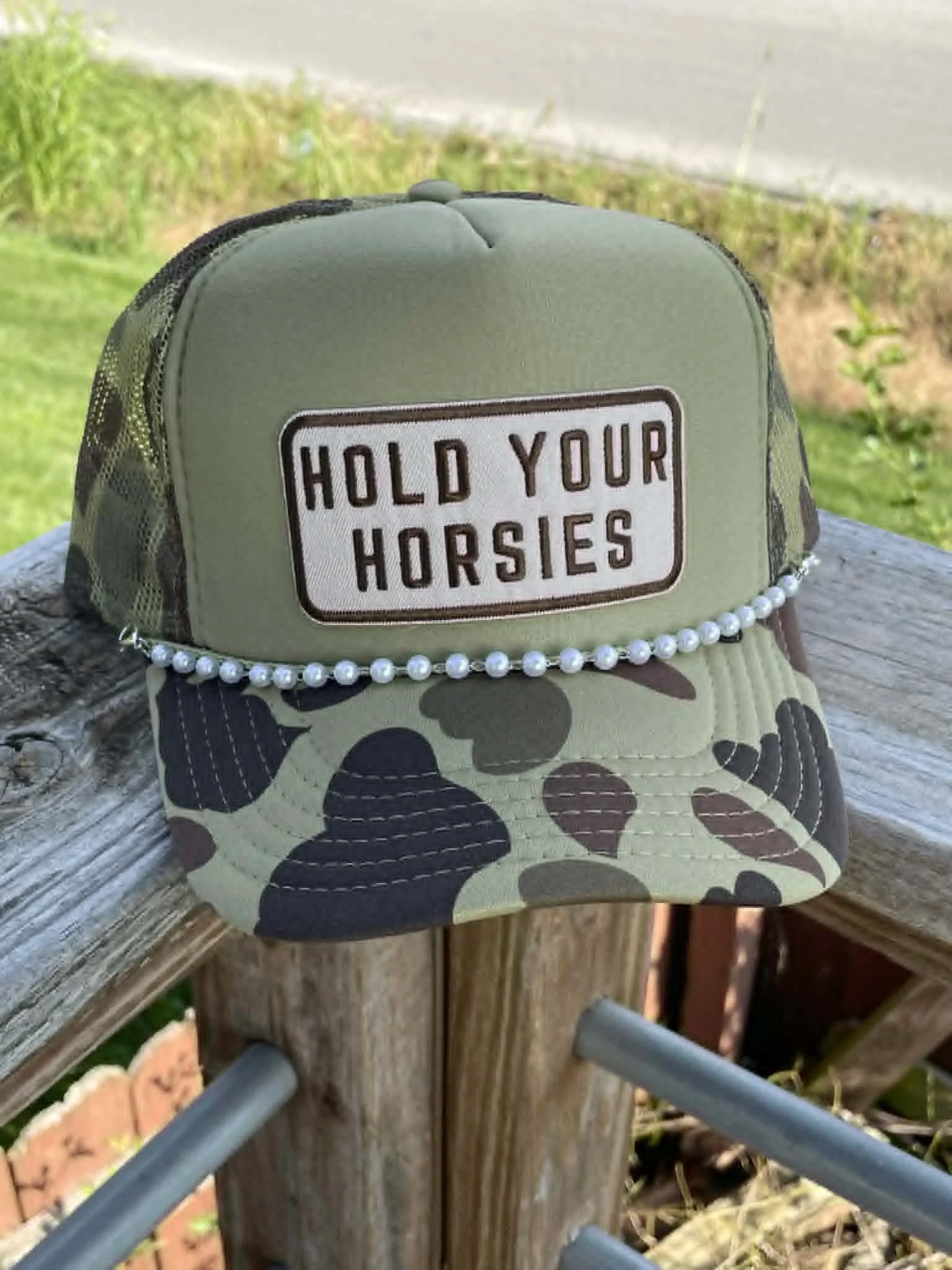 Hold Your Horsies Camo Trucker Hat