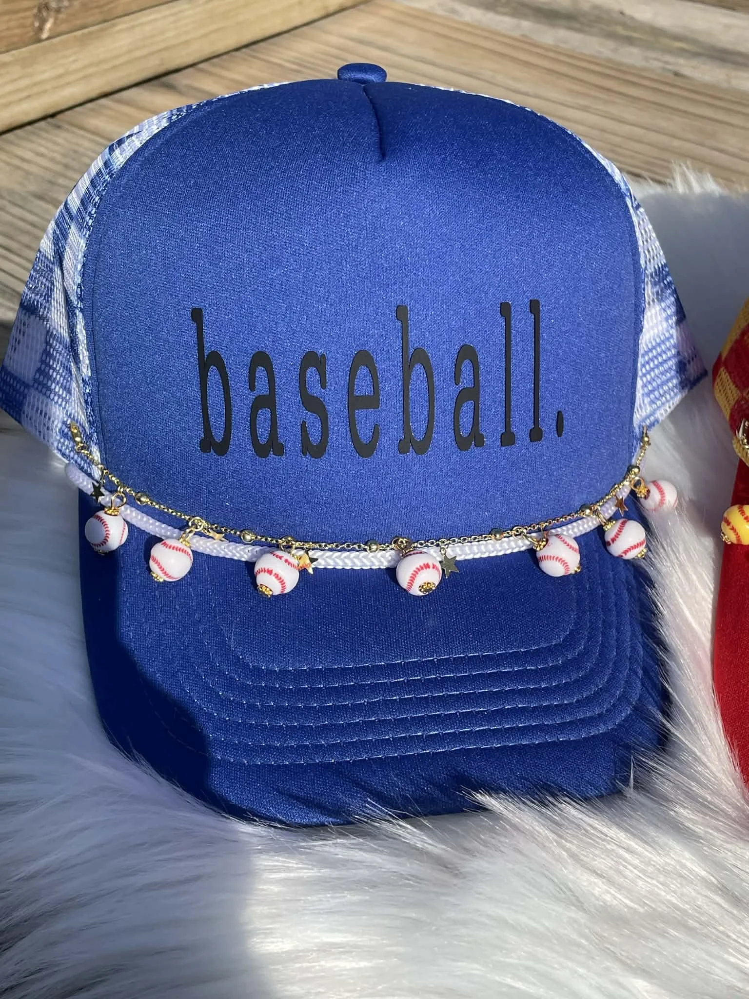 Blue Checkered "Baseball" with Baseball Hat Chain