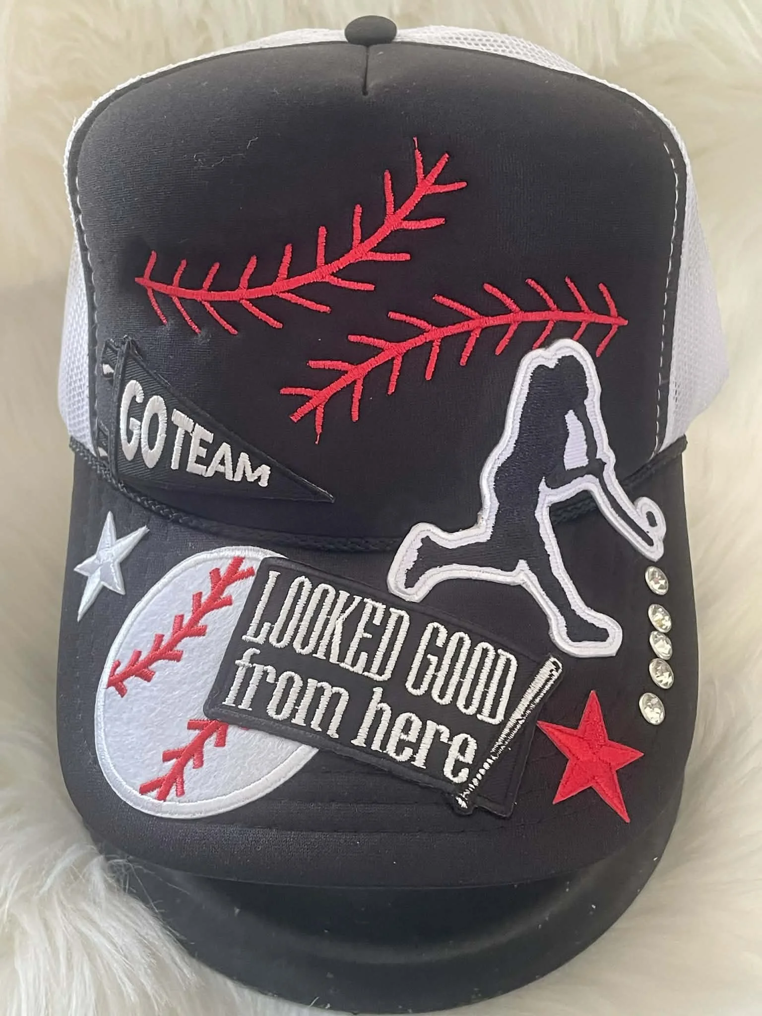 Looked Good From Here Black Otto Trucker with Red Stitch Embroidery