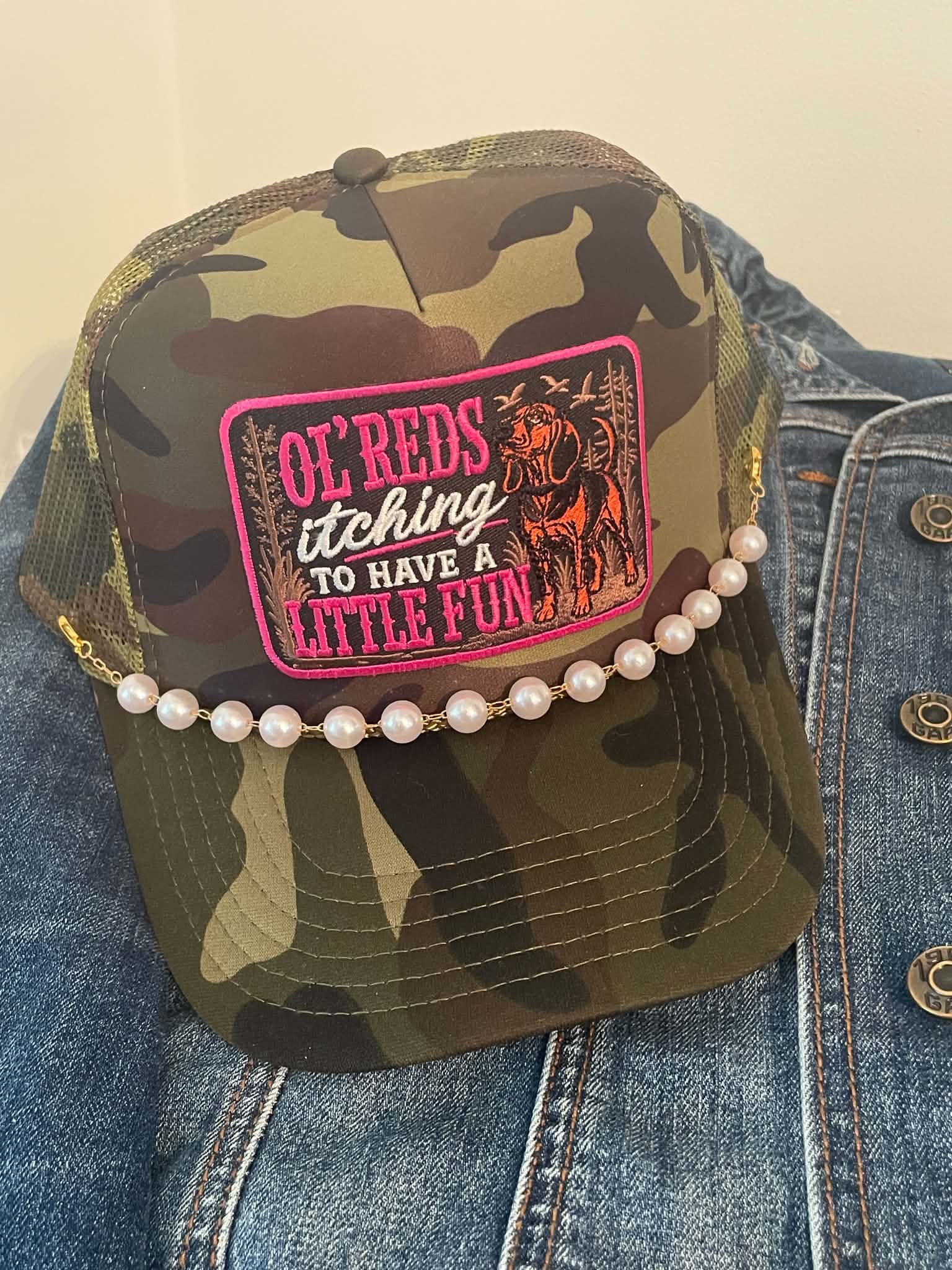 Camouflage Ol' Red Pearl Embellished Cap