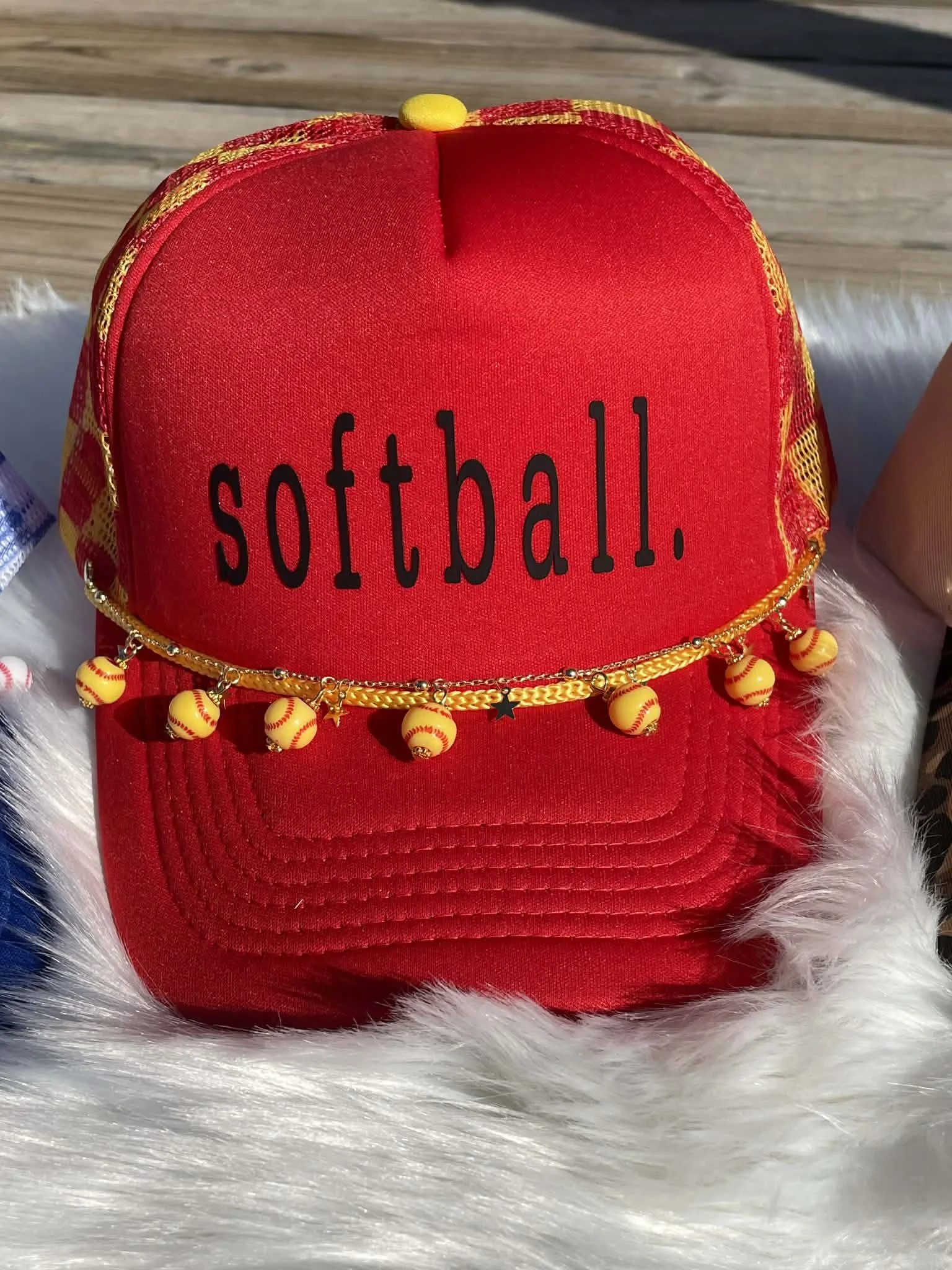 Red/Yellow Checkered "Softball" with Softball Hat Chain