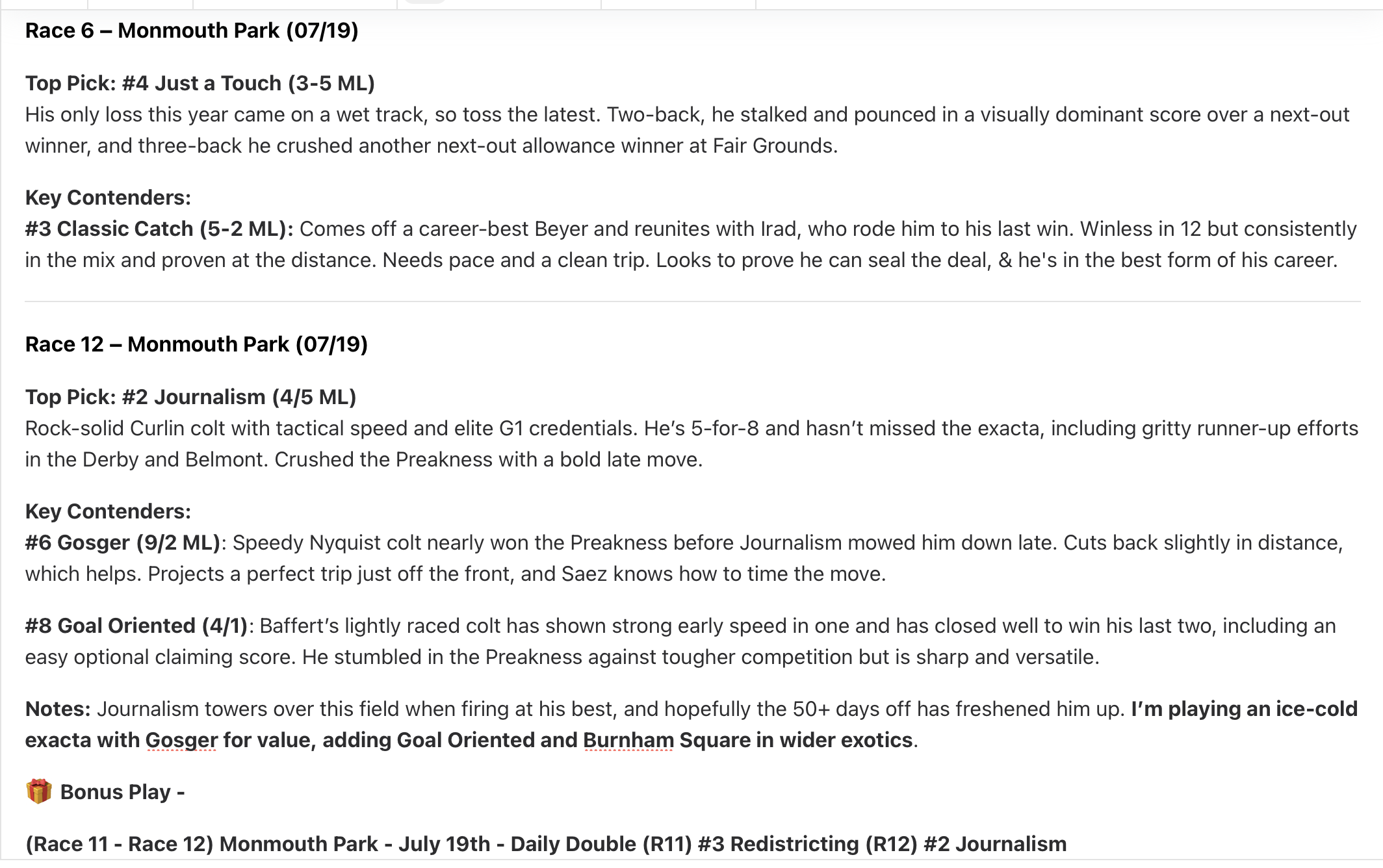 Jul 20, 2025 – 5–1 | +15.10 units