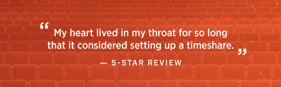 A quote over a red brick wall background that reads, "My heart lived in my throat for so long that it considered setting up a timeshare."
— 5-star review.