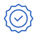 Blue badge with a checkmark inside